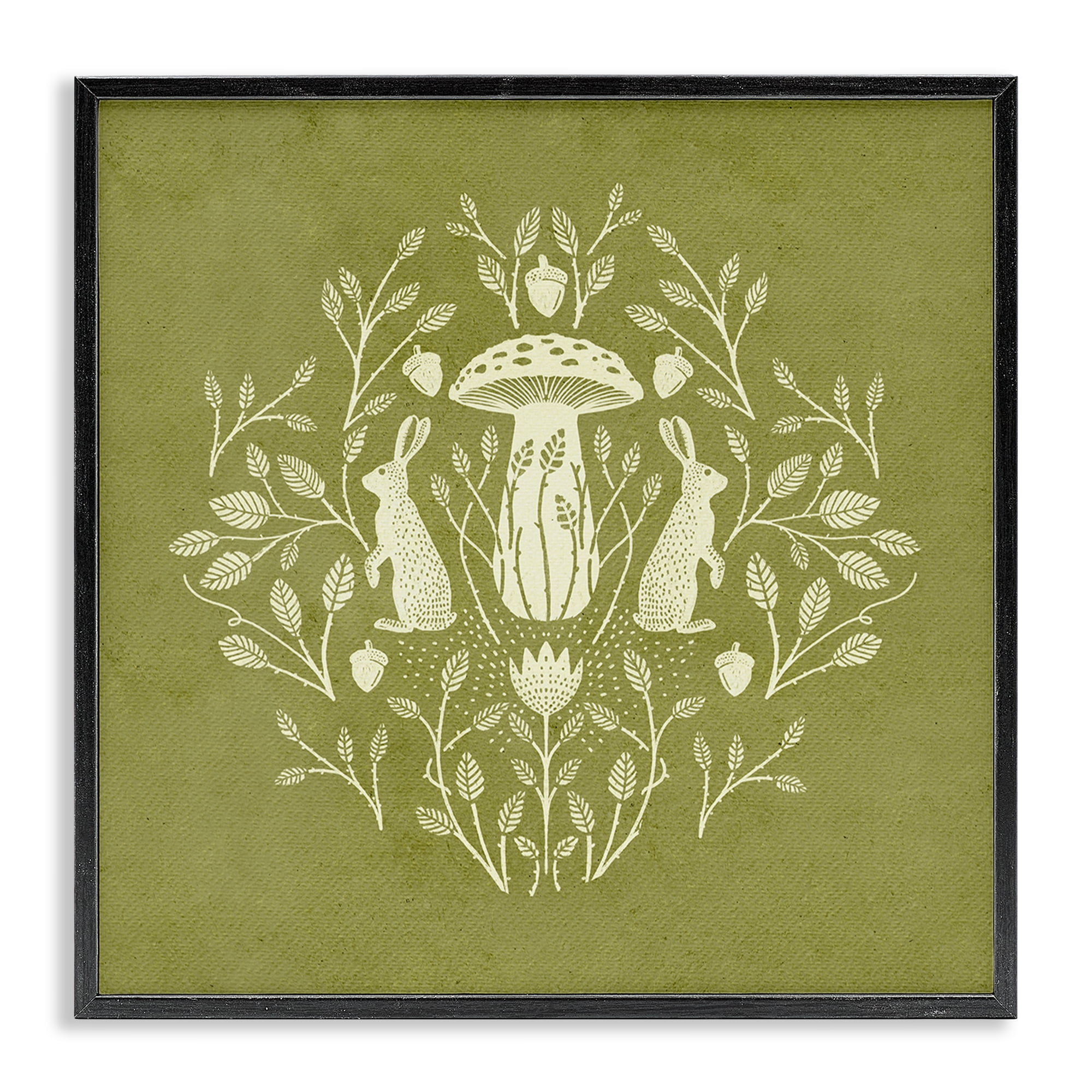 Stupell Industries Cottagecore Mushroom & Rabbits Plants & Flowers Painting Black Framed Art Print Wall Art, 12 x 12