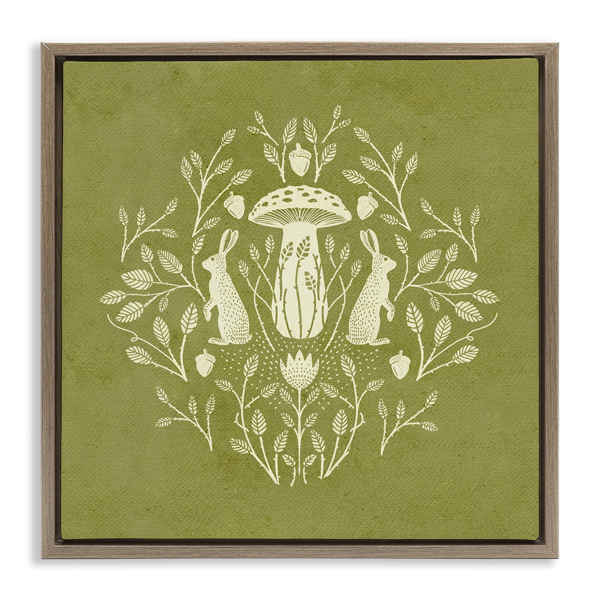Stupell Industries Cottagecore Mushroom & Rabbits Plants & Flowers Painting Brown Floater Framed Canvas Art Print Wall Art, 18 x 18