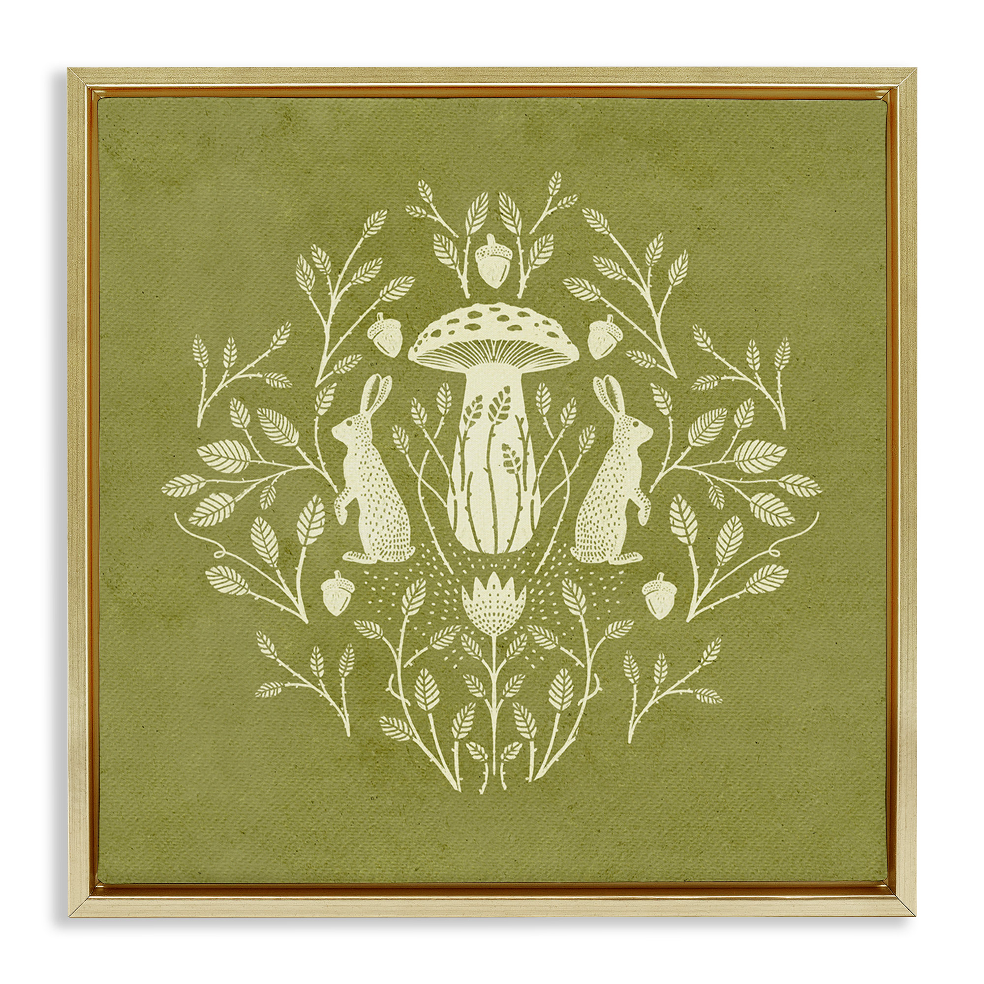Stupell Industries Cottagecore Mushroom & Rabbits Plants & Flowers Painting Gold Floater Framed Canvas Art Print Wall Art, 18 x 18