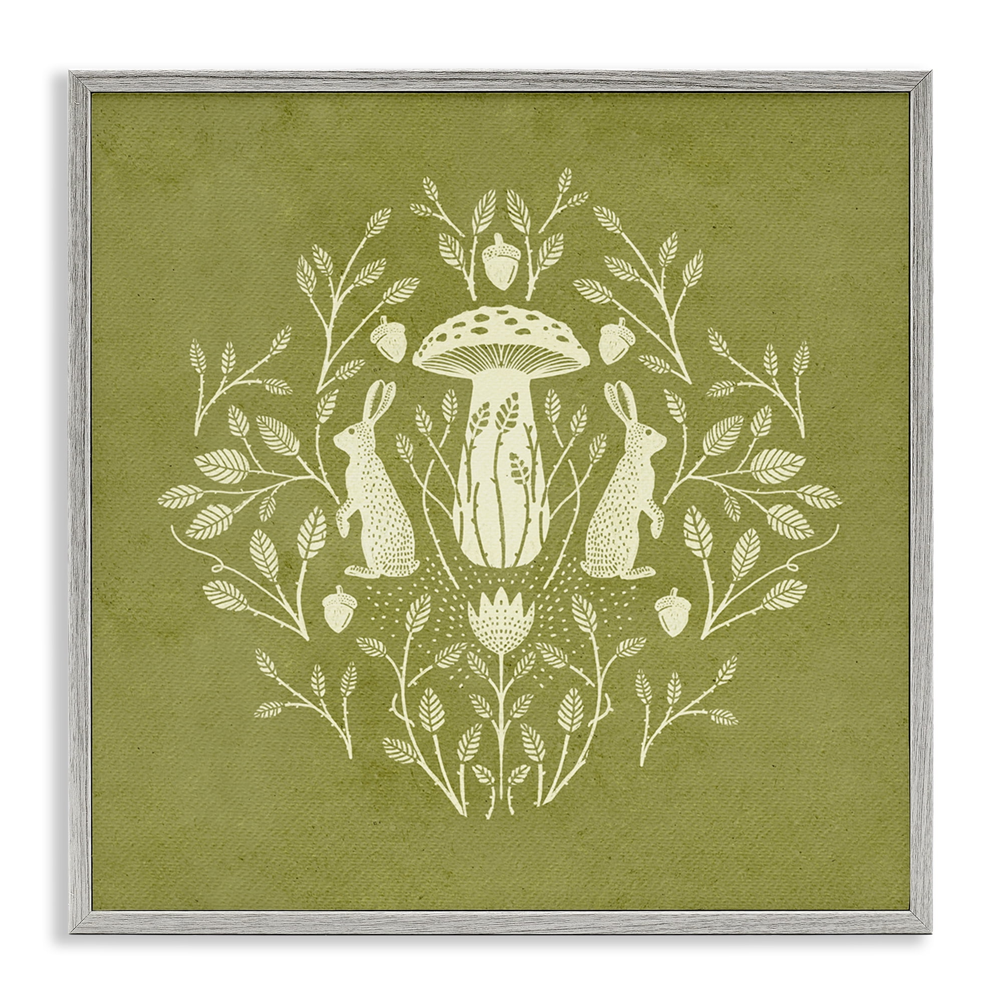 Stupell Industries Cottagecore Mushroom & Rabbits Plants & Flowers Painting Gray Framed Art Print Wall Art, 17 x 17