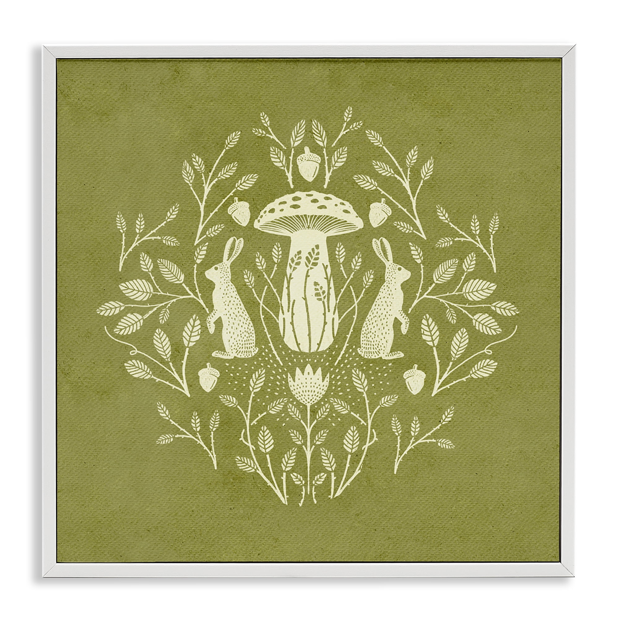 Stupell Industries Cottagecore Mushroom & Rabbits Plants & Flowers Painting White Framed Art Print Wall Art, 12 x 12