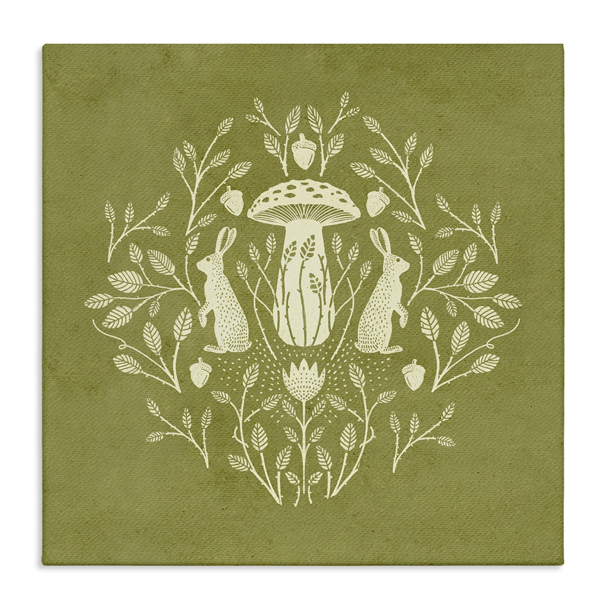Stupell Industries Cottagecore Mushroom & Rabbits Plants & Flowers Painting Wrapped Canvas Art Print Wall Art, 24 x 24