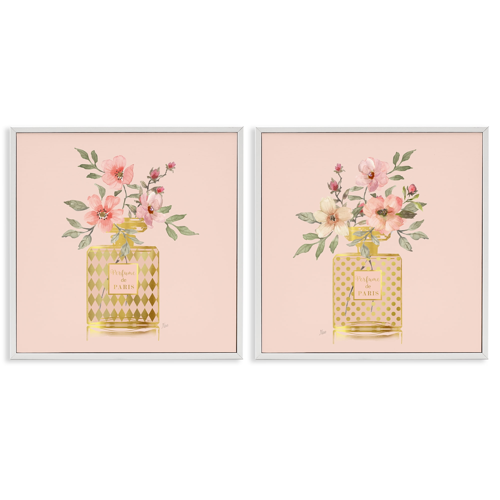 Stupell Industries Cotton Candy Pink Flower Perfume Plants & Flowers Painting White Framed Art Print Wall Art, 17 x 17, Set of 2