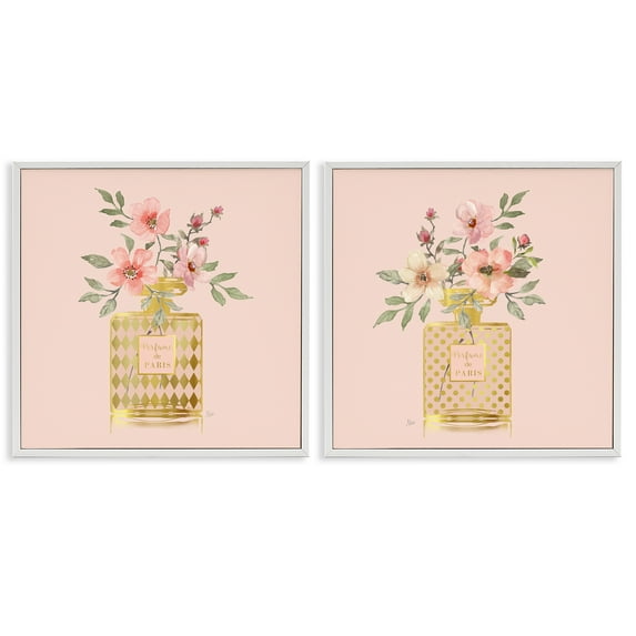 Stupell Industries Cotton Candy Pink Flower Perfume Plants & Flowers Painting White Framed Art Print Wall Art, 17 x 17, Set of 2