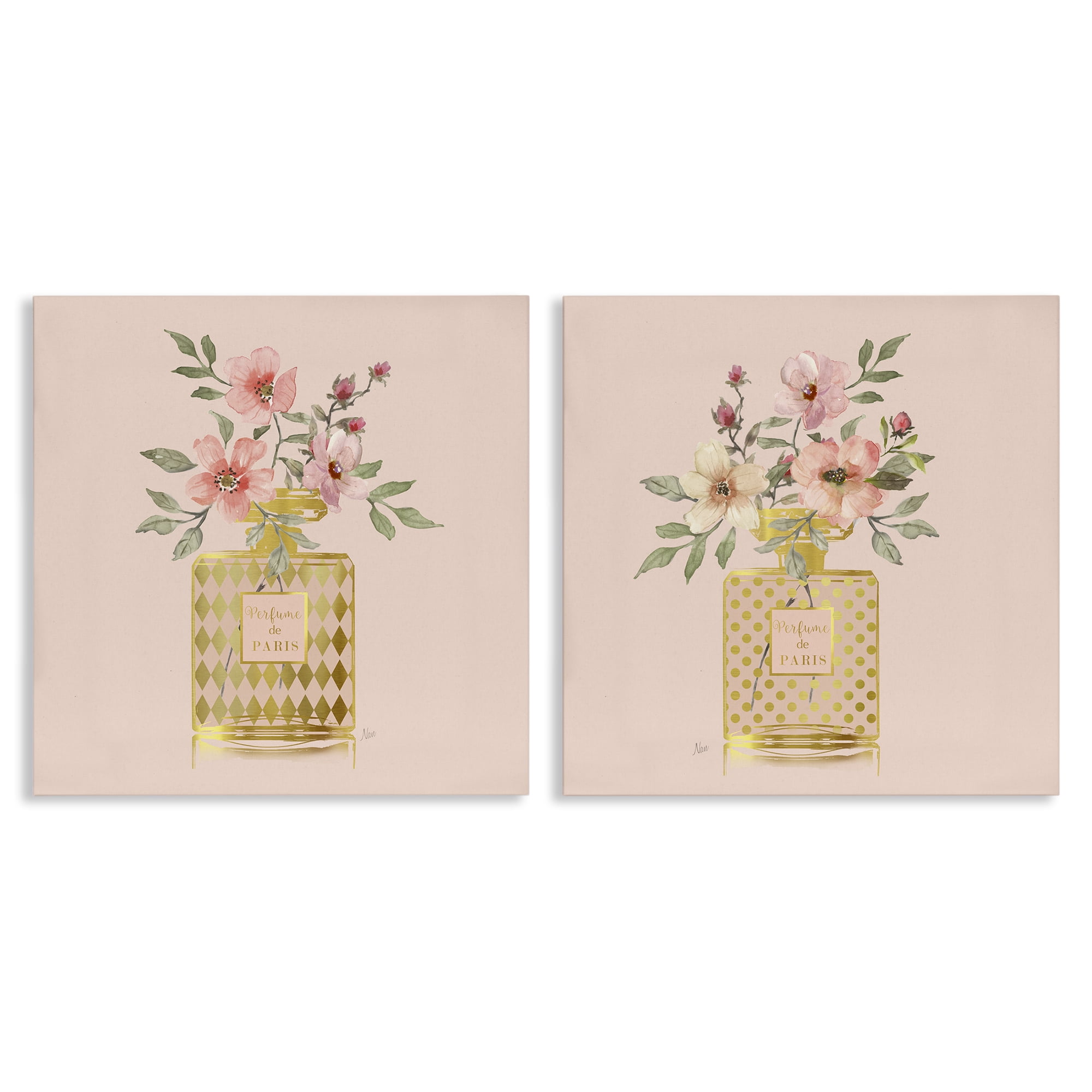 Stupell Industries Cotton Candy Pink Flower Perfume Plants & Flowers Painting Wrapped Canvas Art Print Wall Art, 17 x 17, Set of 2