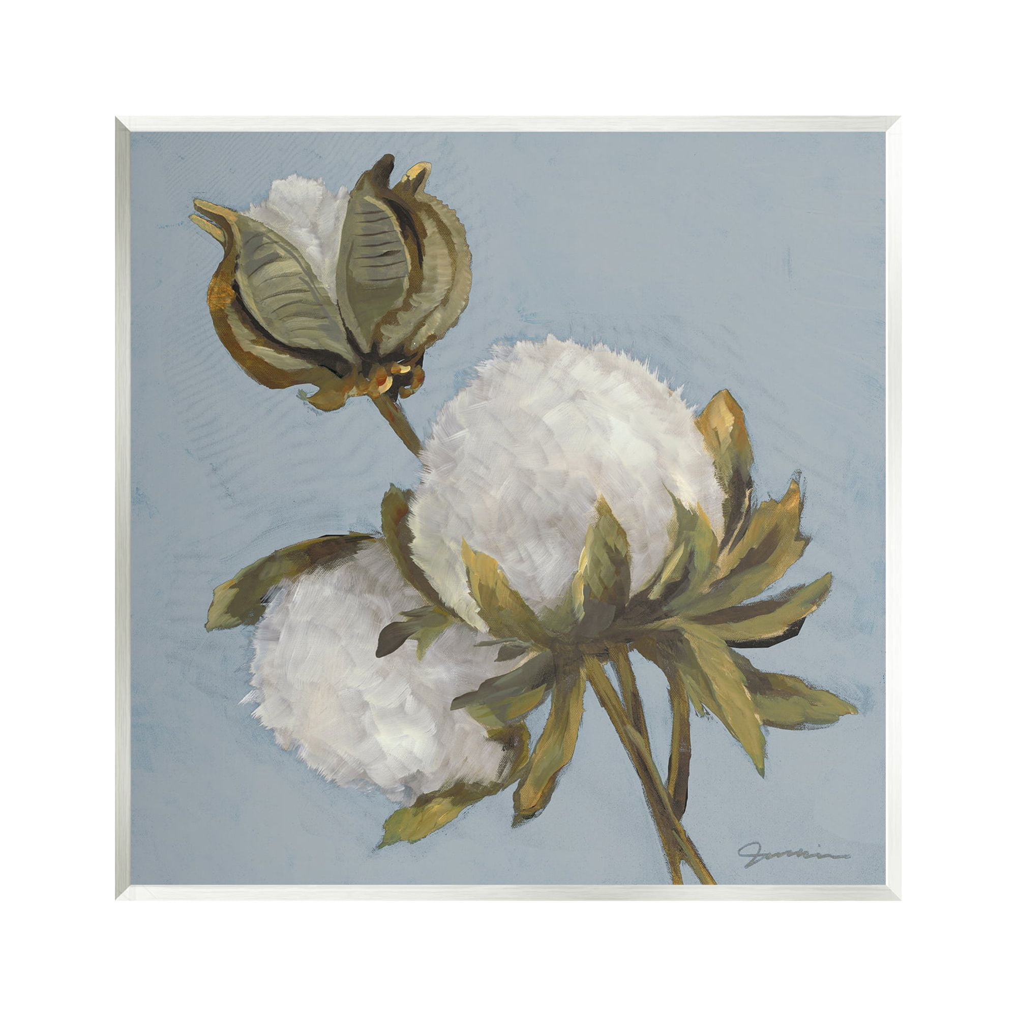 Cotton Flower Blooms Painting on MDF Wood with White Foil Edges