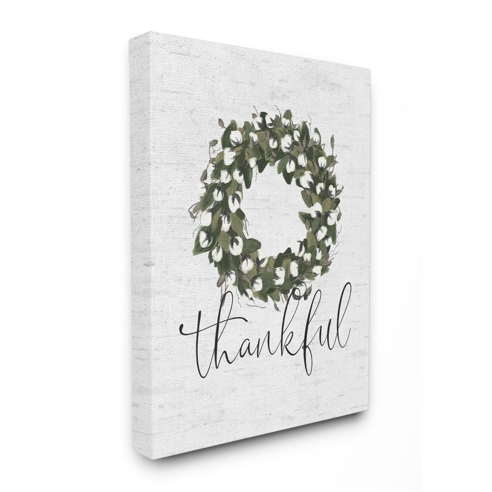 Stupell Industries Cotton Flower Country Style Wreath with Thankful Text Designed by Lettered and Lined