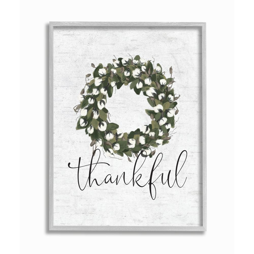 Stupell Industries Cotton Flower Country Style Wreath with Thankful Text Designed by Lettered and Lined