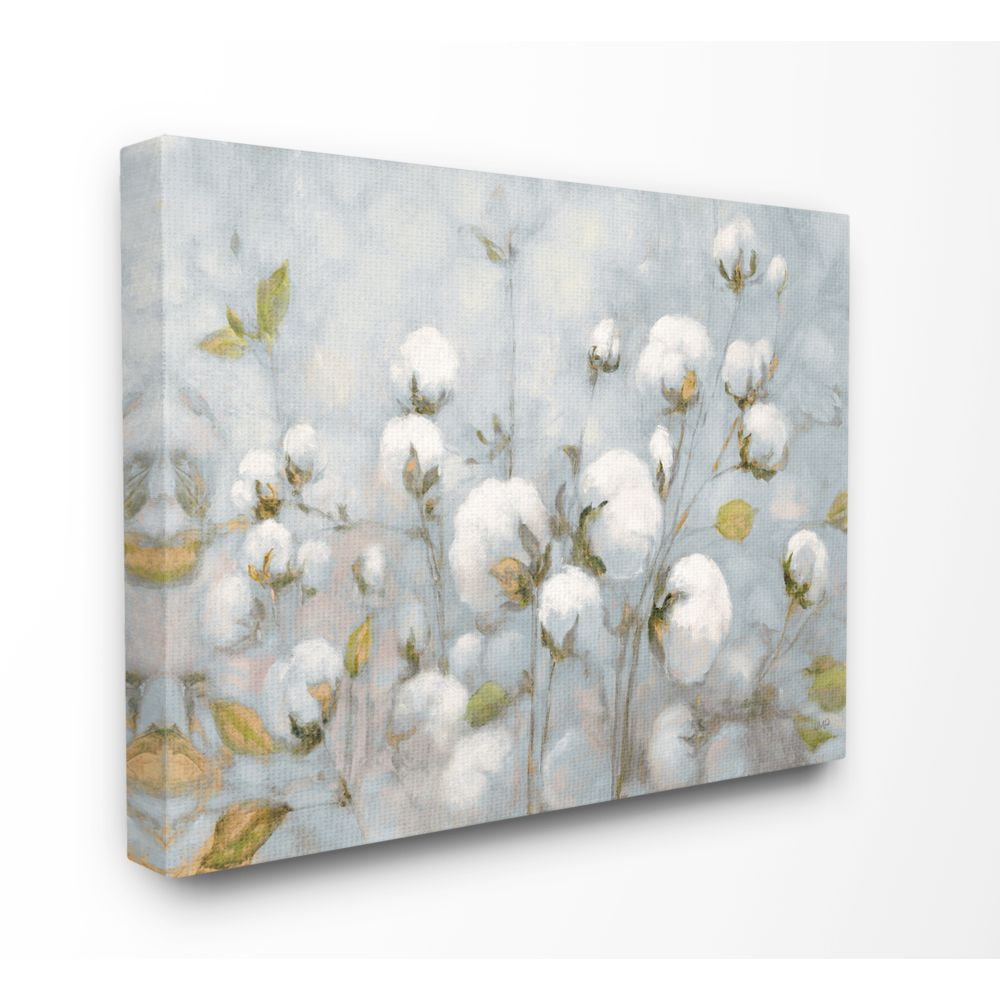 16" x 20" Blue and Green Cotton Flower Landscape Canvas Art