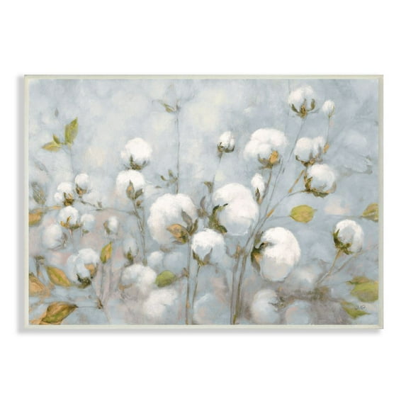Stupell Industries Cotton Flower Field Neutral Blue Green Landscape Painting Wall Plaque Art by Julia Purinton