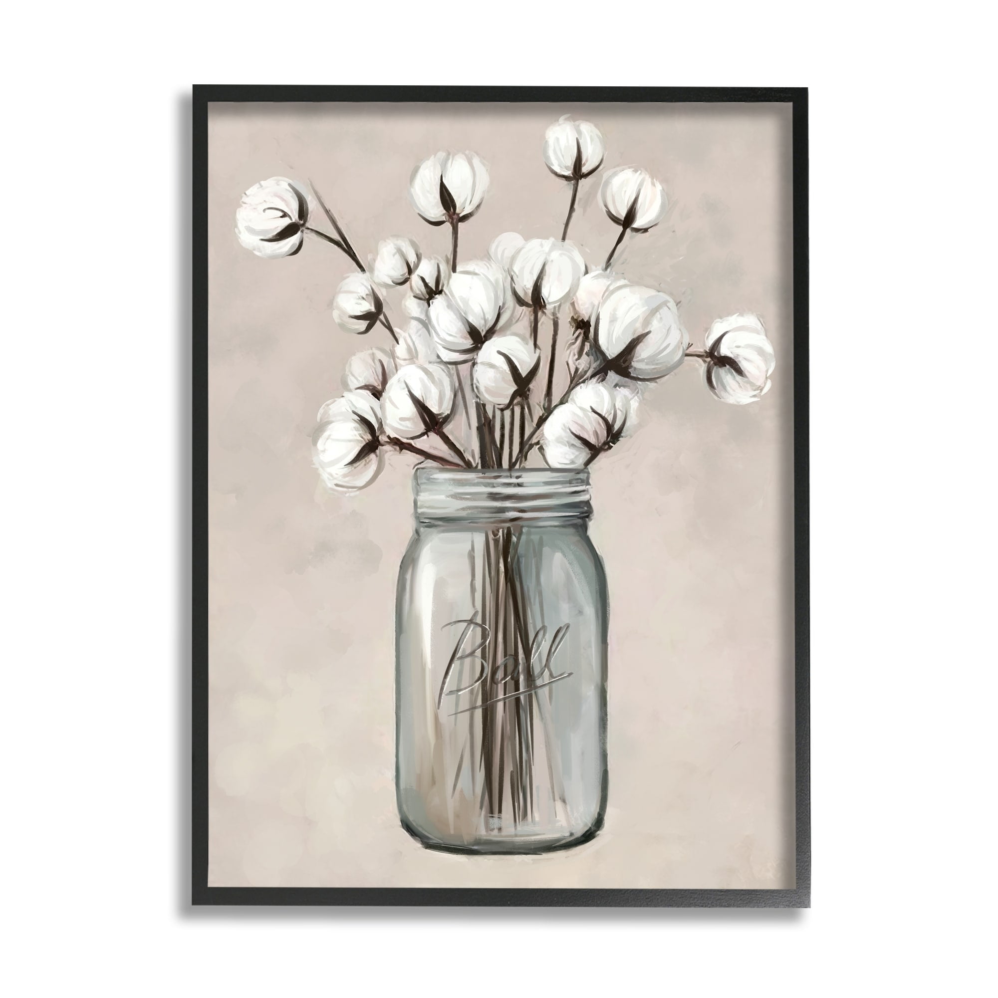 Stupell Industries Cotton Flower Jar Vase Botanical & Floral Painting Black Framed Art Print Wall Art