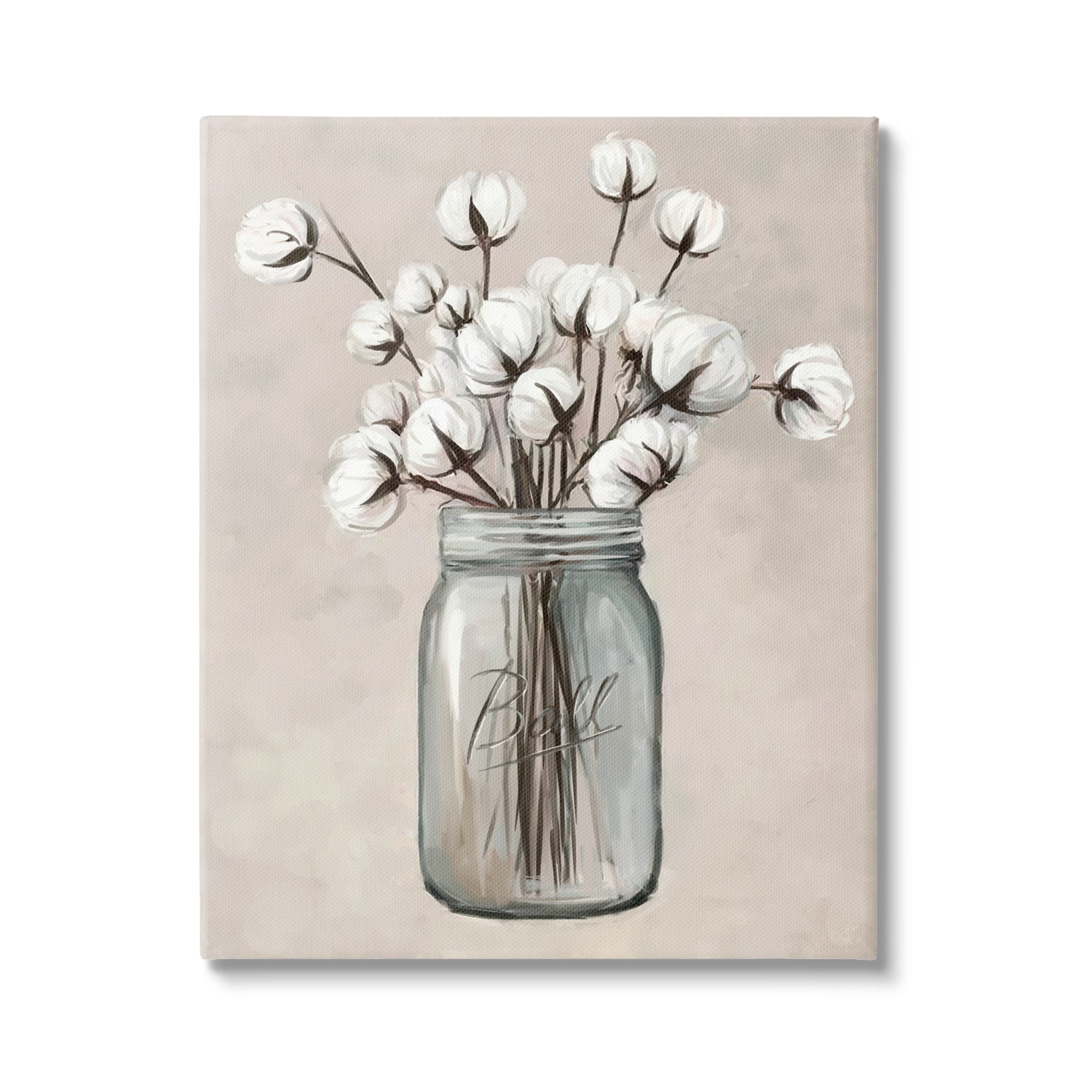 Stupell Industries Cotton Flower Jar Vase Botanical & Floral Painting Gallery Wrapped Canvas Print Wall Art