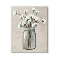 Stupell Industries Cotton Flower Jar Vase Botanical & Floral Painting Gallery Wrapped Canvas Print Wall Art