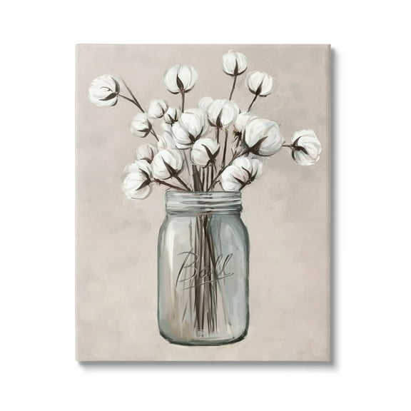 Stupell Industries Cotton Flower Jar Vase Botanical & Floral Painting Gallery Wrapped Canvas Print Wall Art