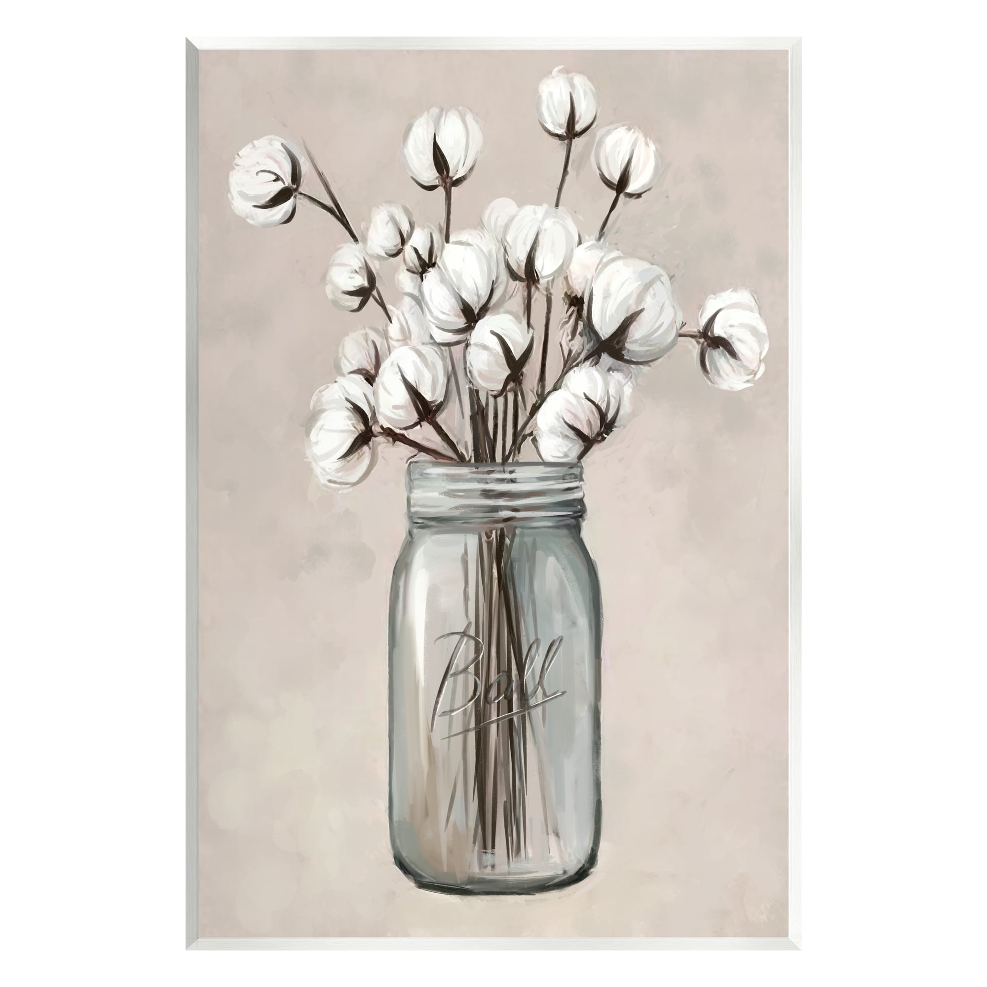 Stupell Industries Cotton Flower Jar Vase Botanical & Floral Painting Unframed Art Print Wall Art