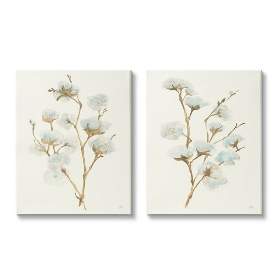 Stupell Industries Cotton Flower Stems Rustic Floral Farmhouse Painting Canvas Wall Art Design by Chris Paschke, 2 Piece, 16" x 20"