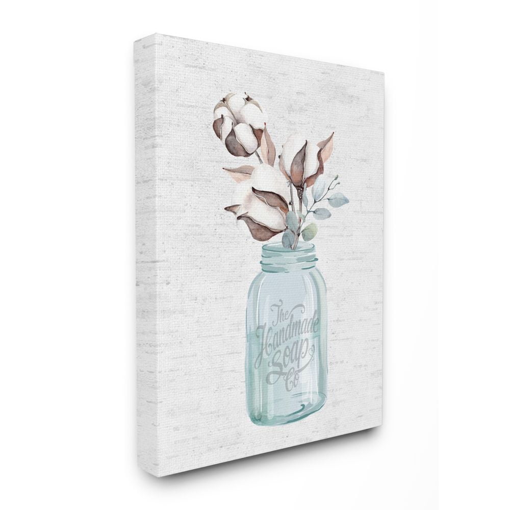 Stupell Industries Cotton Flower in Soap Branded Jar Floral Charm Canvas Wall Art Design by Lettered and Lined, 24" x 30"