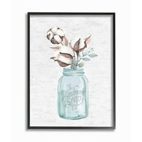 Stupell Industries Cotton Flower in Soap Branded Jar Floral Charm Framed Wall Art Design by Lettered and Lined, 16" x 20", Black Framed