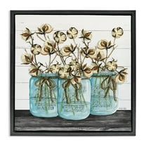 Stupell Industries Cotton in Rustic Jars Botanical & Floral Painting Black Floater Framed Canvas Art Print Wall Art, 18 x 18