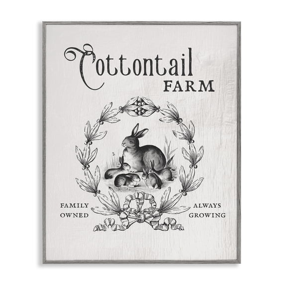 Cottontail Farm Vintage Advertisement Rabbit Family Country Illustration Gray Framed Giclee Art, 11 x 14, By Lil' Rue