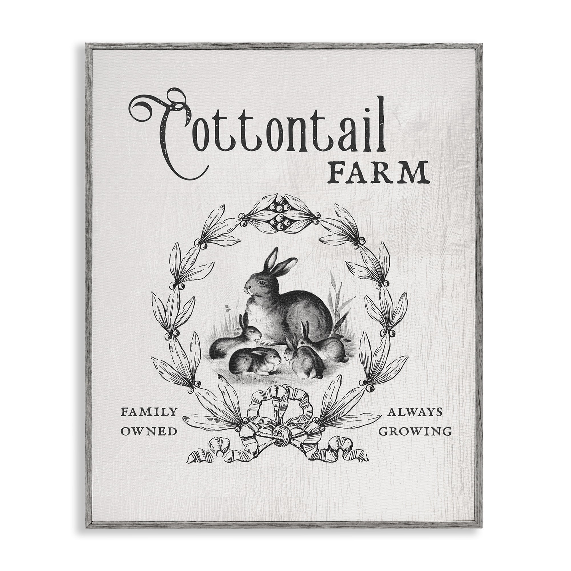 Cottontail Farm Vintage Advertisement Rabbit Family Country Illustration Gray Framed Giclee Art, 16 x 20, By Lil' Rue