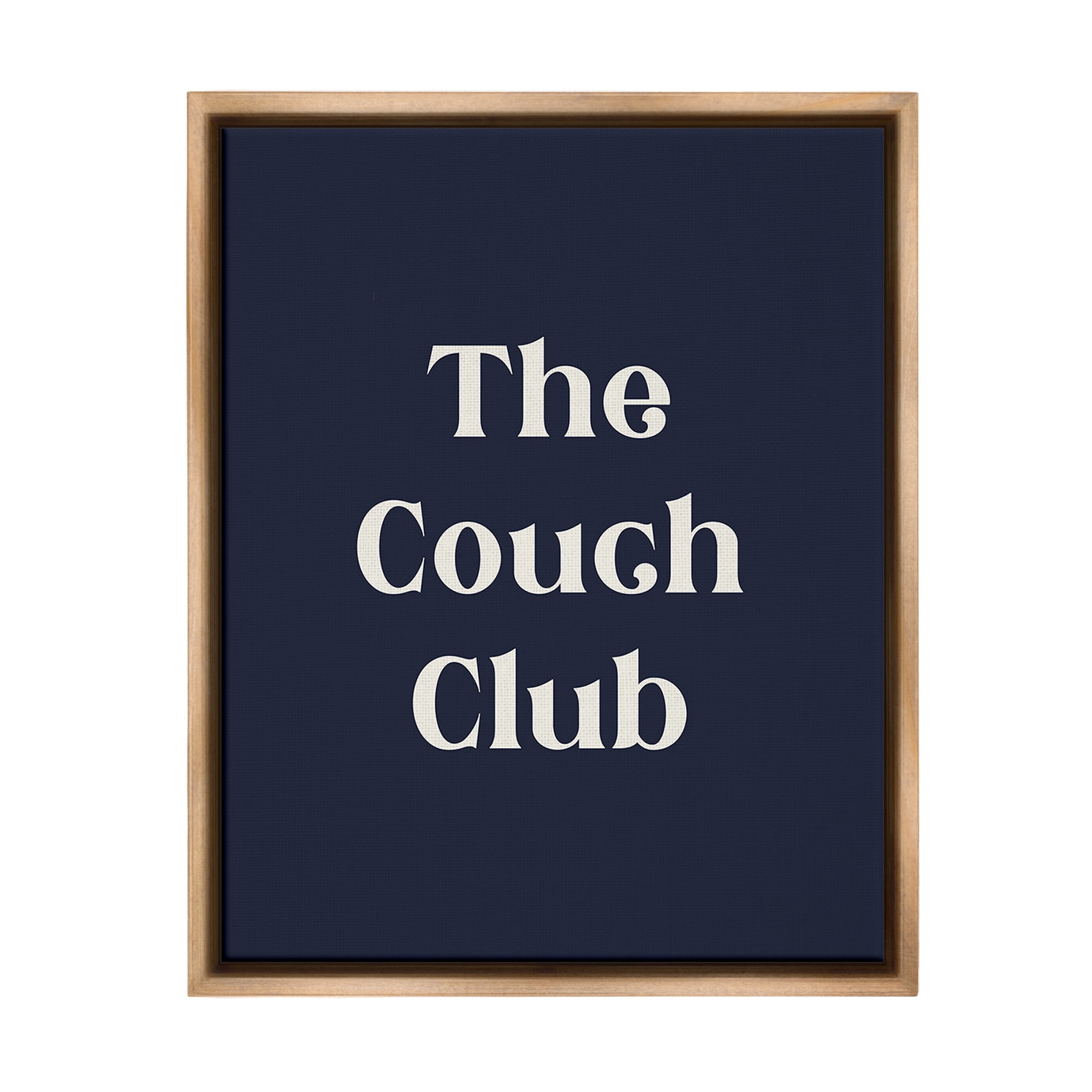 Stupell Industries Couch Club Phrase Typography Painting Brown Floater Framed Canvas Art Print Wall Art, 17 x 21