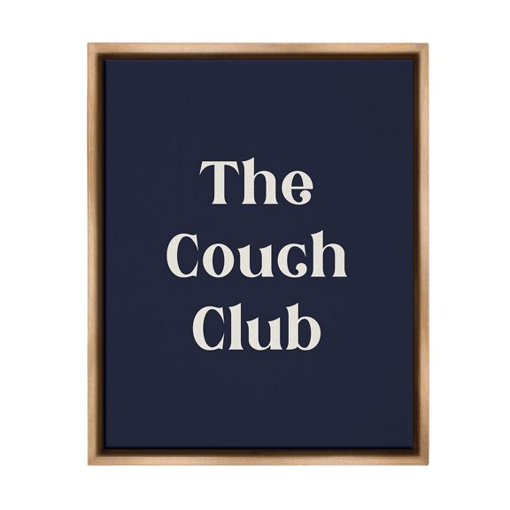 Stupell Industries Couch Club Phrase Typography Painting Brown Floater Framed Canvas Art Print Wall Art, 17 x 21