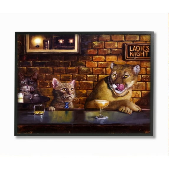 Stupell Industries Cougar at the Bar Ladies Night Animal Humor Framed Wall Art Design by Lucia Heffernan, 16" x 20", Black Framed