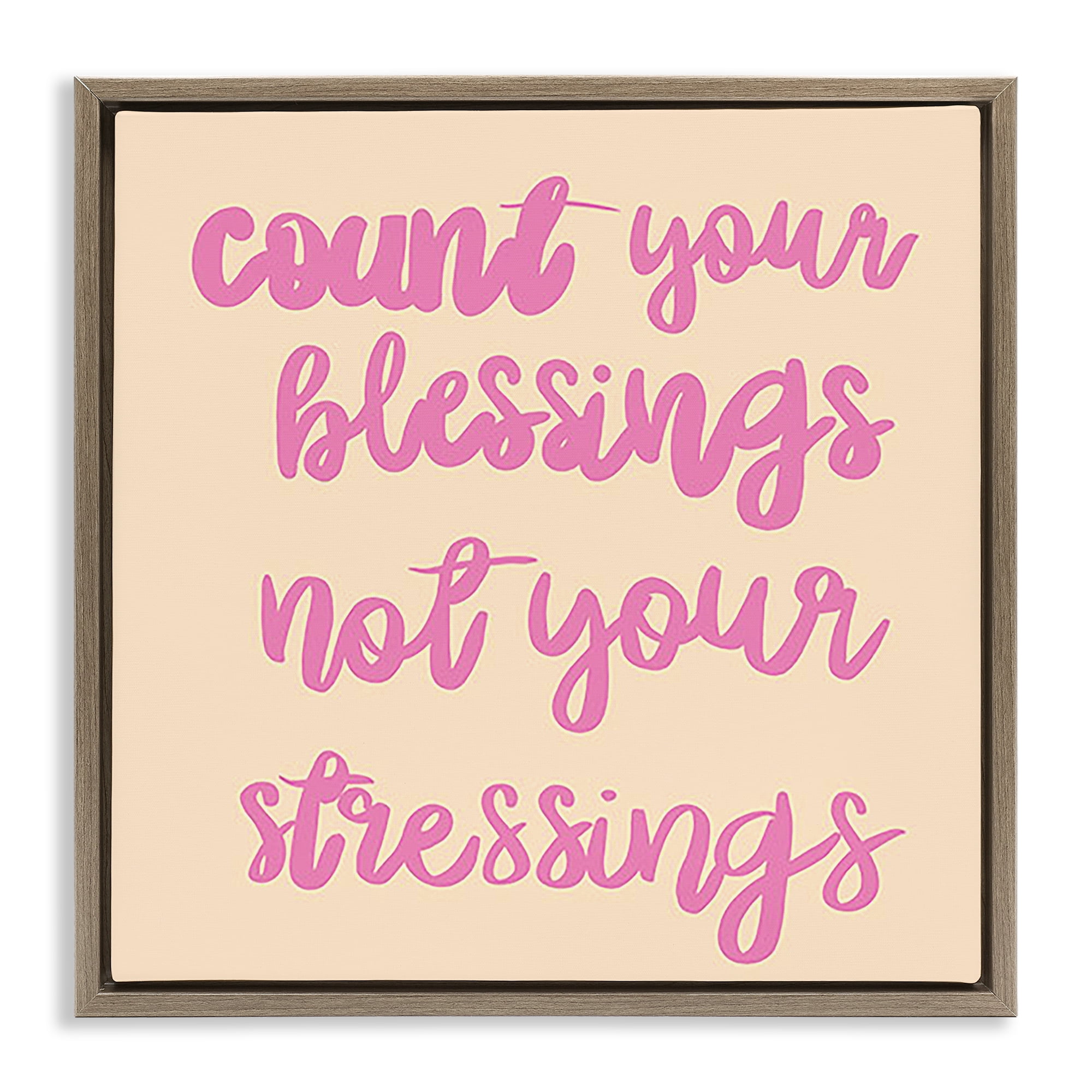 Stupell Industries Count Blessings Not Stressings Text & Numbers Painting Brown Floater Framed Canvas Art Print Wall Art, 25 x 25