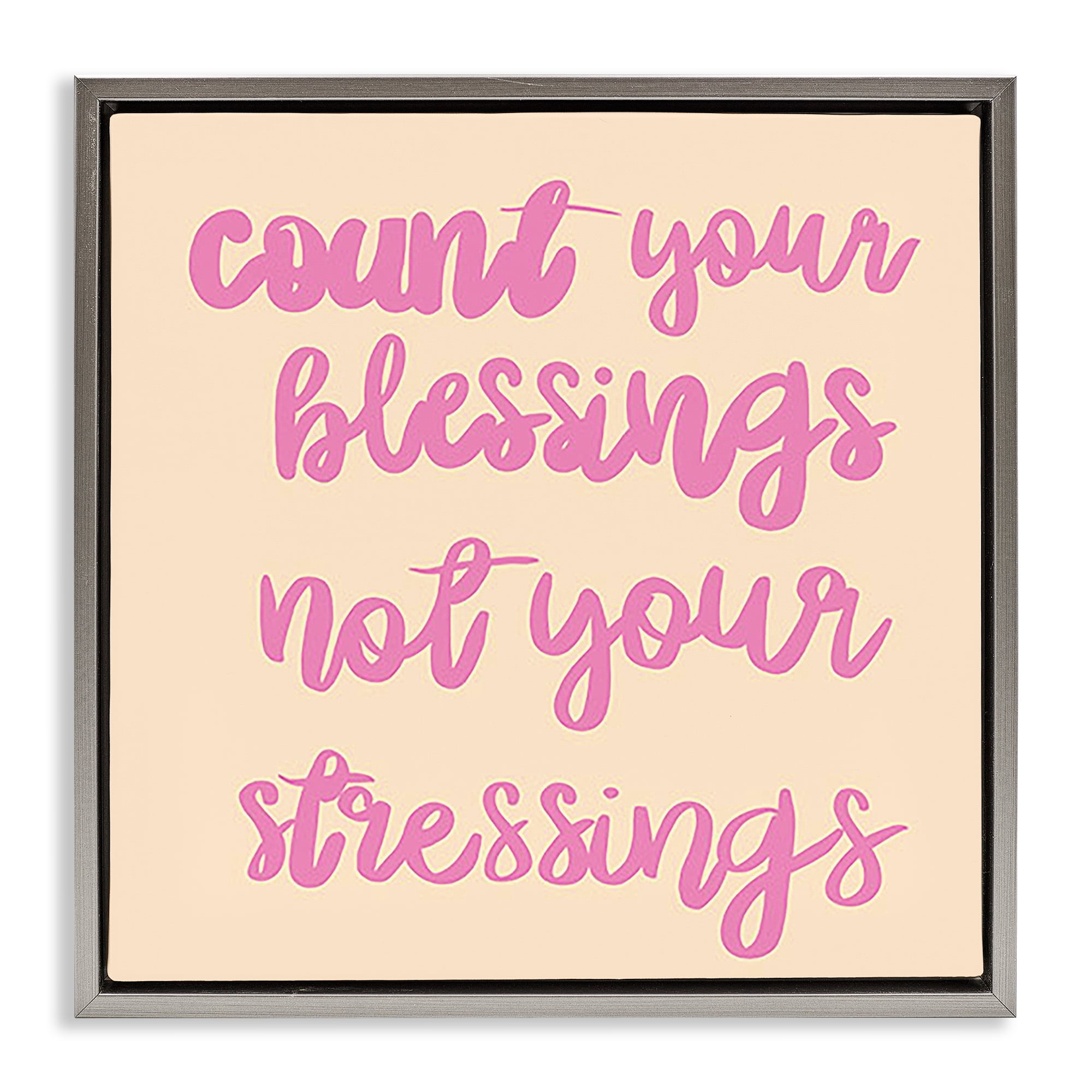 Stupell Industries Count Blessings Not Stressings Text & Numbers Painting Gray Floater Framed Canvas Art Print Wall Art, 18 x 18
