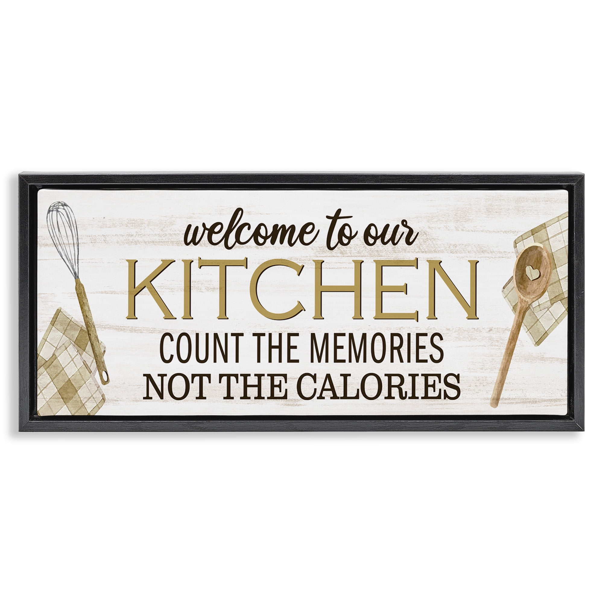 Stupell Industries Count Memories Not Calories Food & Beverage Painting Black Floater Framed Canvas Art Print Wall Art, 15 x 31