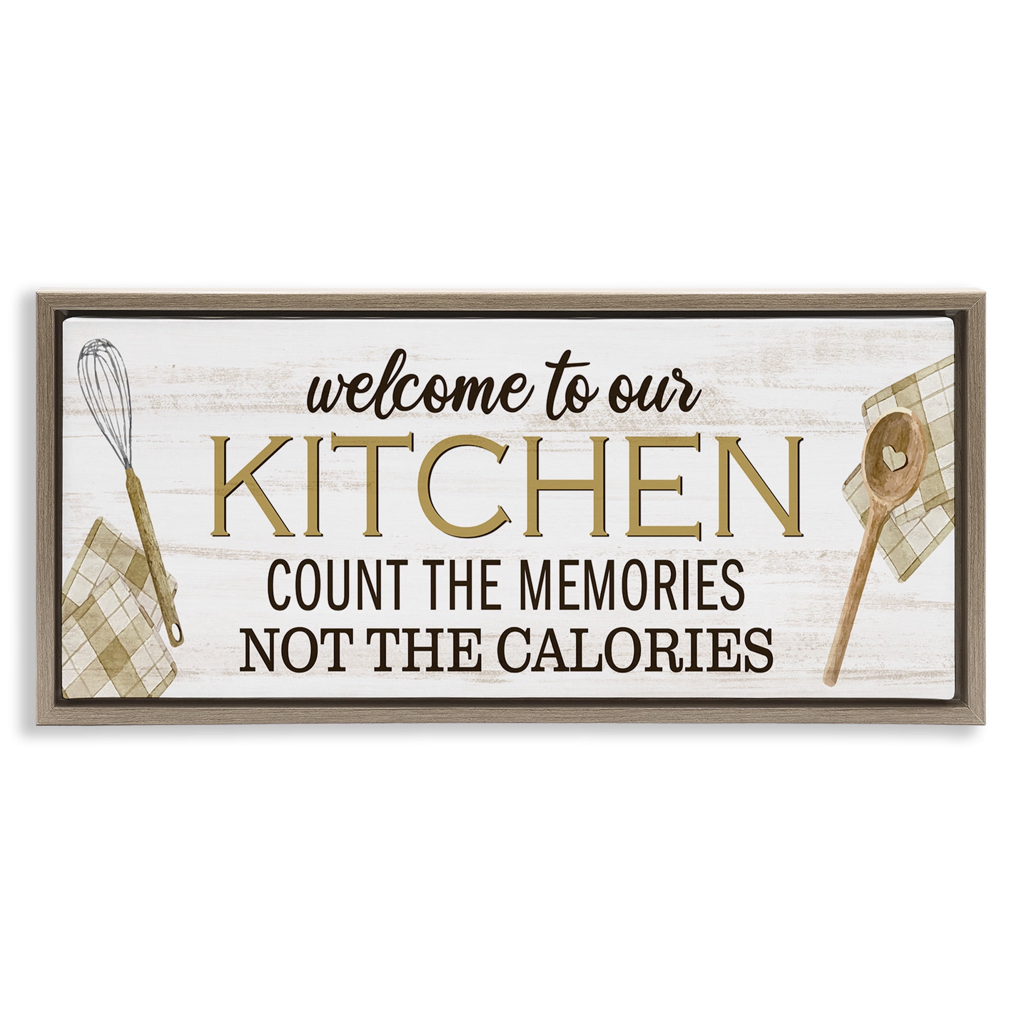 Stupell Industries Count Memories Not Calories Food & Beverage Painting Brown Floater Framed Canvas Art Print Wall Art, 11 x 25