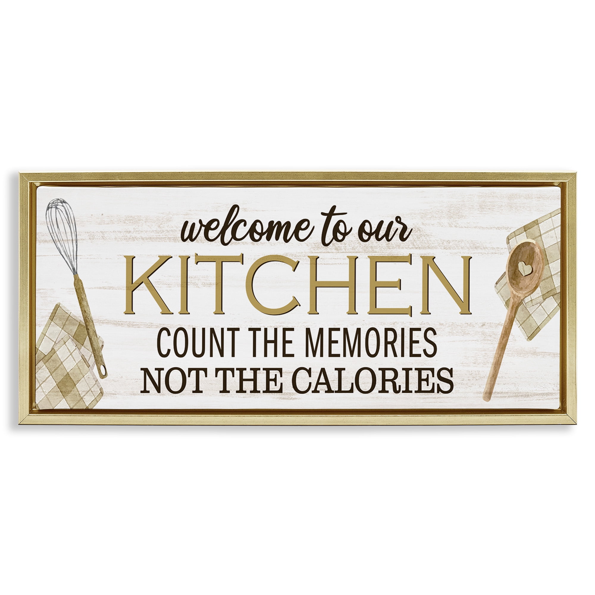 Stupell Industries Count Memories Not Calories Food & Beverage Painting Gold Floater Framed Canvas Art Print Wall Art, 15 x 31