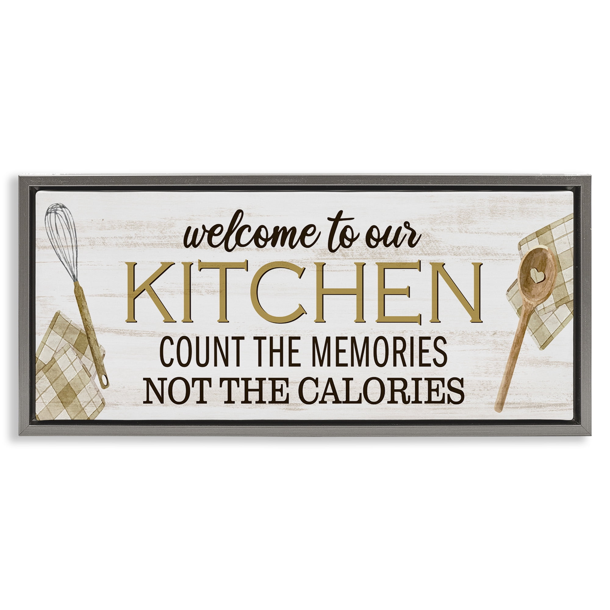 Stupell Industries Count Memories Not Calories Food & Beverage Painting Gray Floater Framed Canvas Art Print Wall Art, 11 x 25