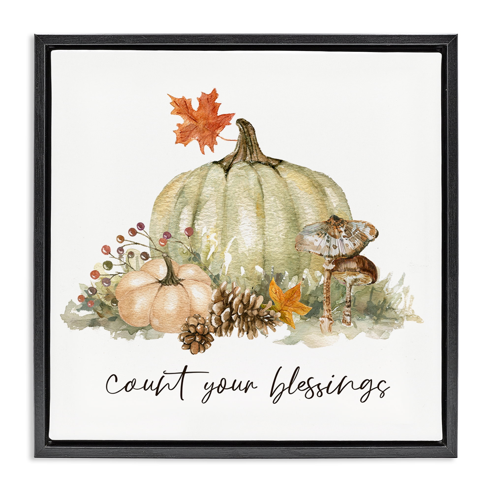 Stupell Industries Count Your Blessings Botanical & Floral Painting Black Floater Framed Canvas Art Prints Wall Art, 25 x 25