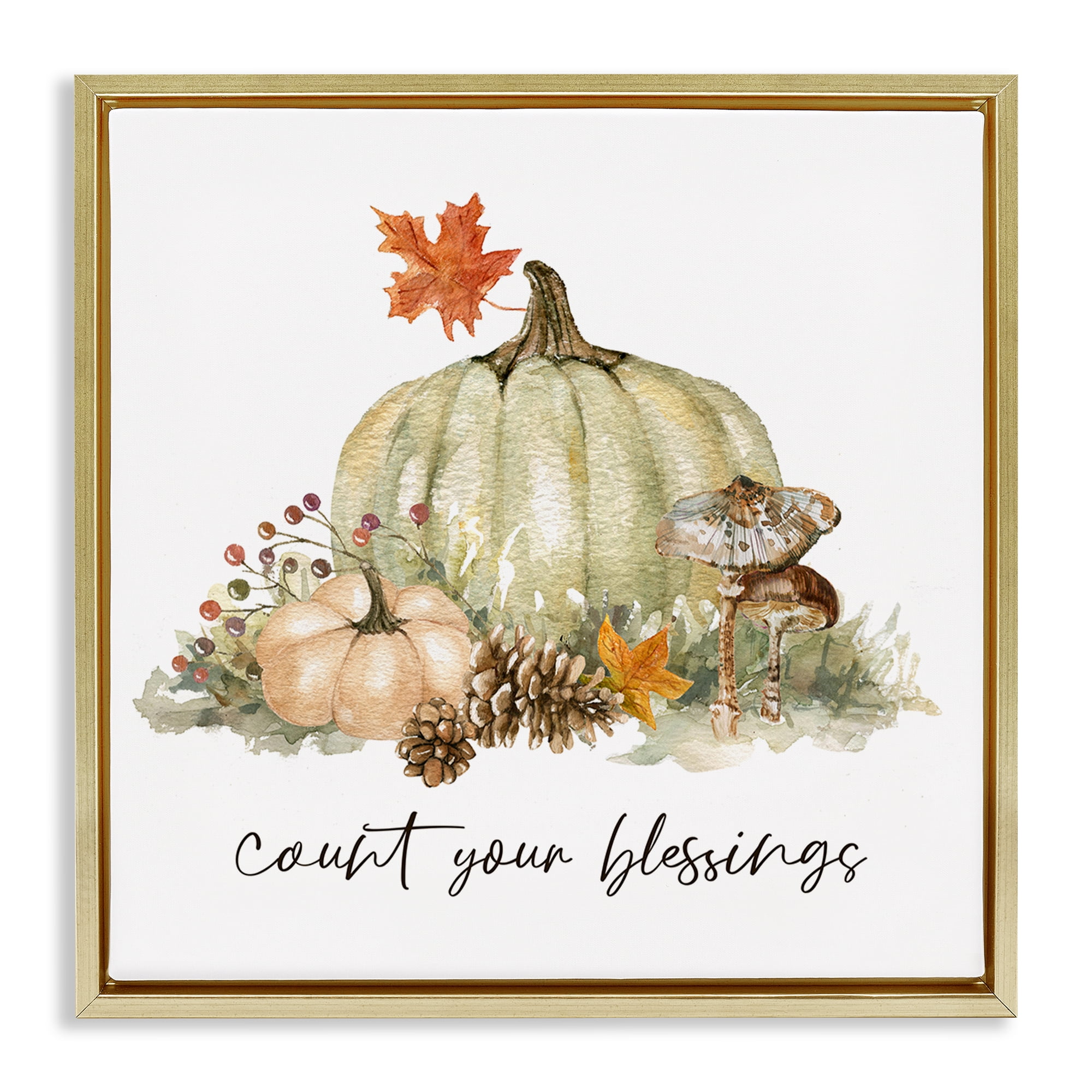 Stupell Industries Count Your Blessings Botanical & Floral Painting Gold Floater Framed Canvas Art Prints Wall Art, 25 x 25