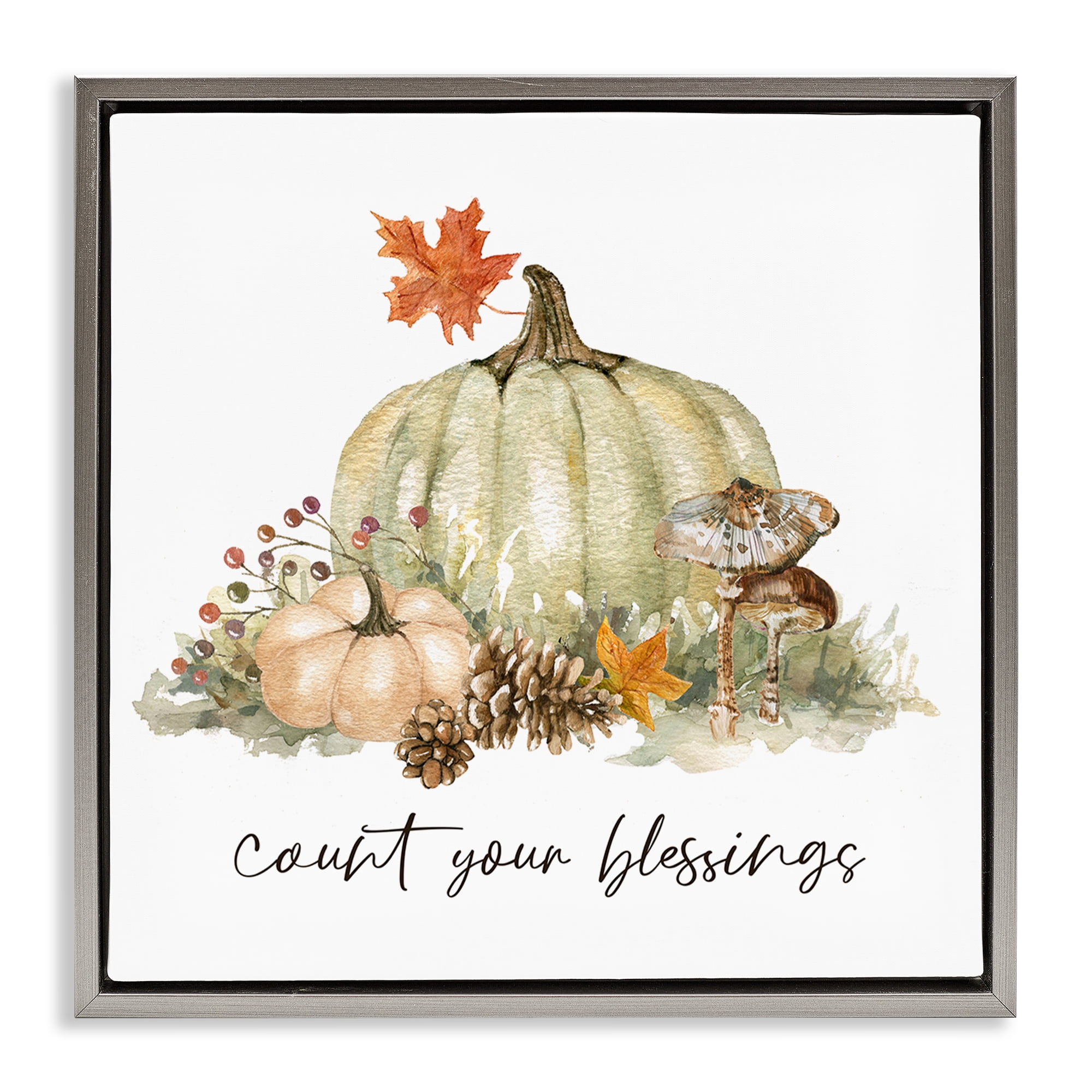 Stupell Industries Count Your Blessings Botanical & Floral Painting Gray Floater Framed Canvas Art Prints Wall Art, 25 x 25