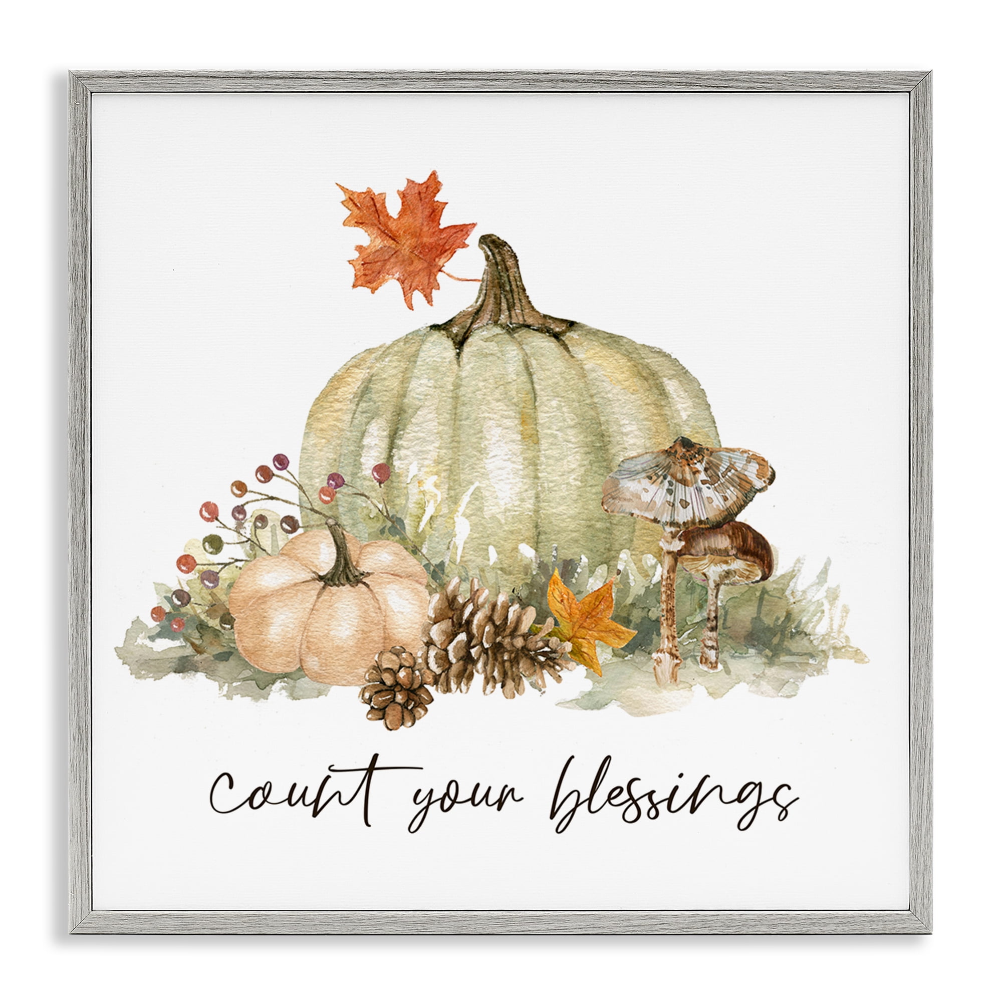 Stupell Industries Count Your Blessings Botanical & Floral Painting Gray Framed Art Prints Wall Art, 17 x 17
