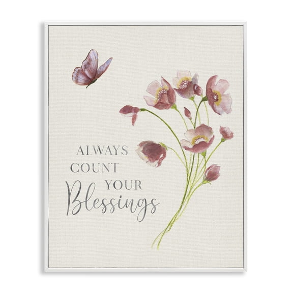 Stupell Industries Count Your Blessings Florals Inspirational Painting White Framed Art Print Wall Art, 11 x 14