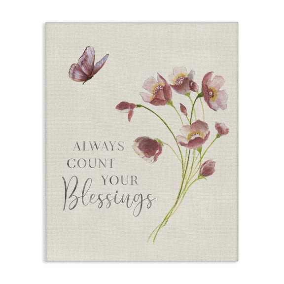 Stupell Industries Count Your Blessings Florals Inspirational Painting Wrapped Canvas Canvas Art Print Wall Art, 24 x 30