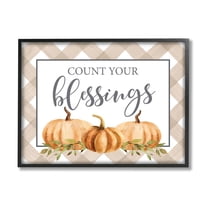 Stupell Industries Count Your Blessings Thankful Pumpkin Tartan Design Graphic Art Black Framed Art Print Wall Art, Design by Lettered and Lined