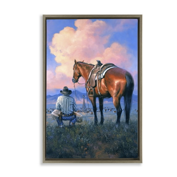 Stupell Industries Counting Blessing Western Cowboy People Painting Brown Floater Framed Canvas Art Print Wall Art, 17 x 25