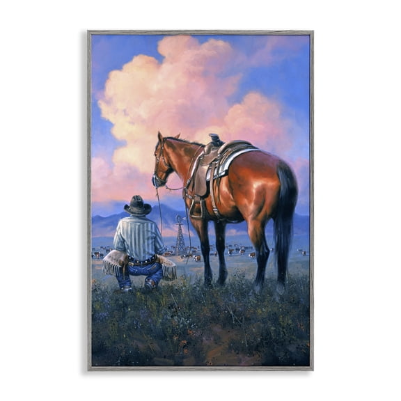 Stupell Industries Counting Blessing Western Cowboy People Painting Gray Framed Art Print Wall Art, 16 x 24