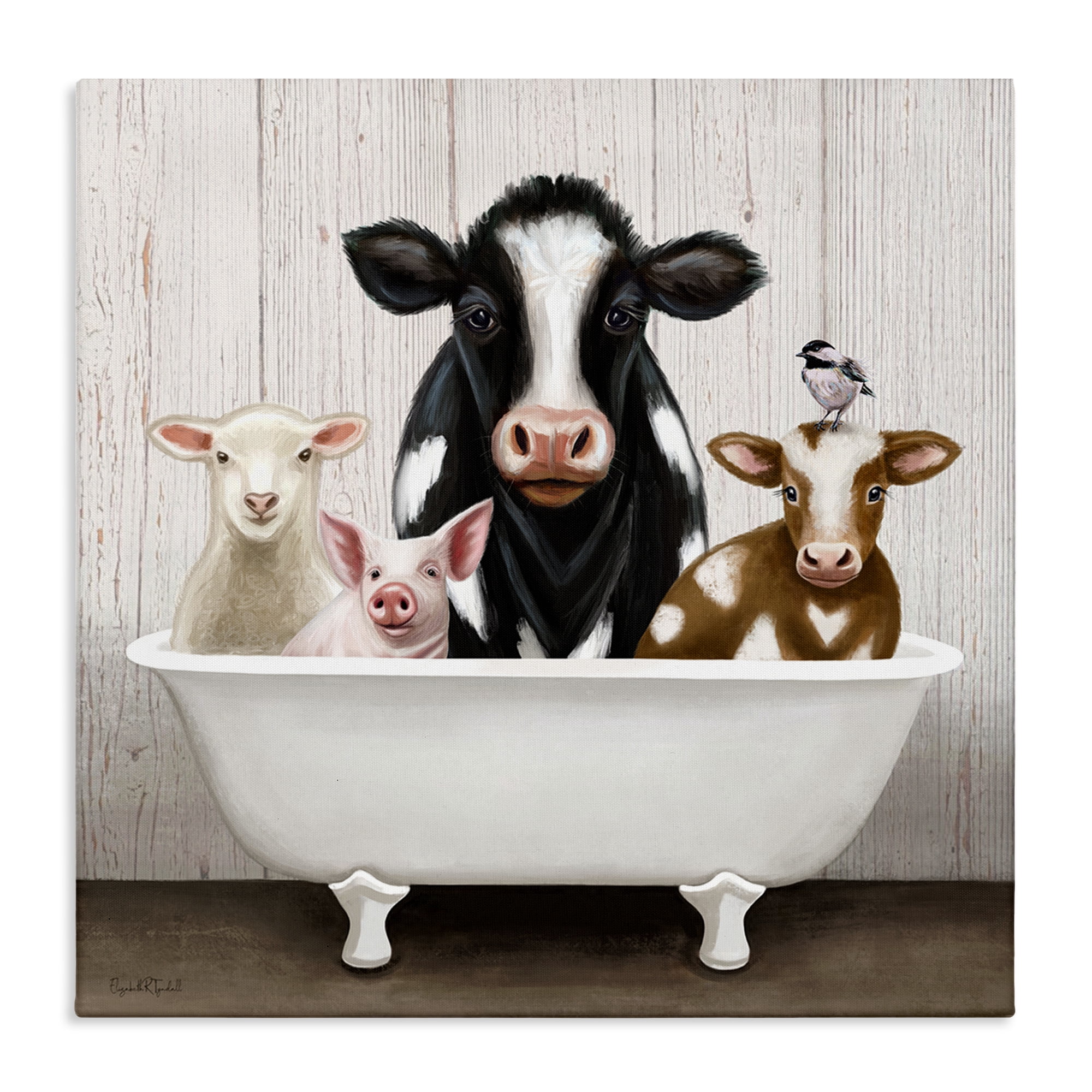 Country Animals Farmhouse Claw Bathtub Canvas Art, 24 x 24