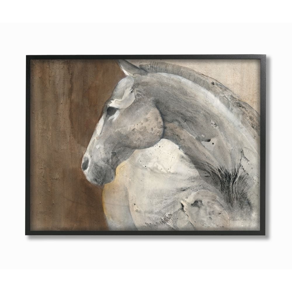 Stupell Industries Country Animals Feminine Horse Western Grey Brown Painting Framed Wall Art Design by Albena Hristova, 11" x 14", Black Framed