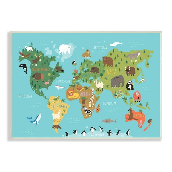 Stupell Industries Country Animals World Map Continents Wildlife Diagram Graphic Art Unframed Art Print Wall Art, Design by Abi Hall