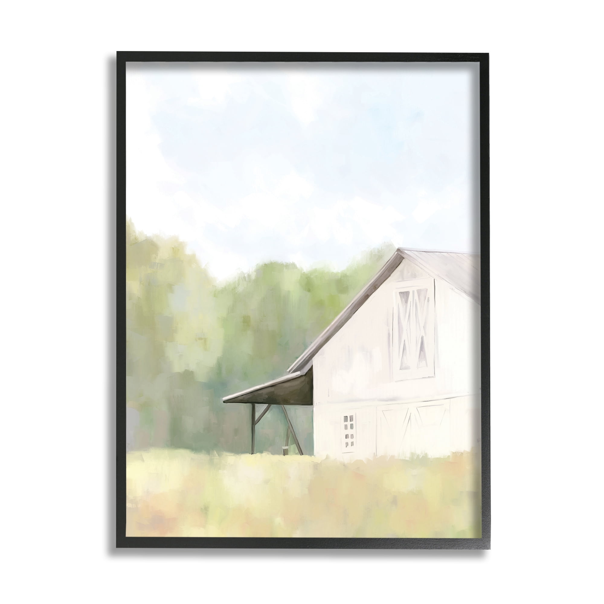 Stupell Industries Country Barn Landscape Nature Painting Black Framed Art Print Wall Art, 24 x 30