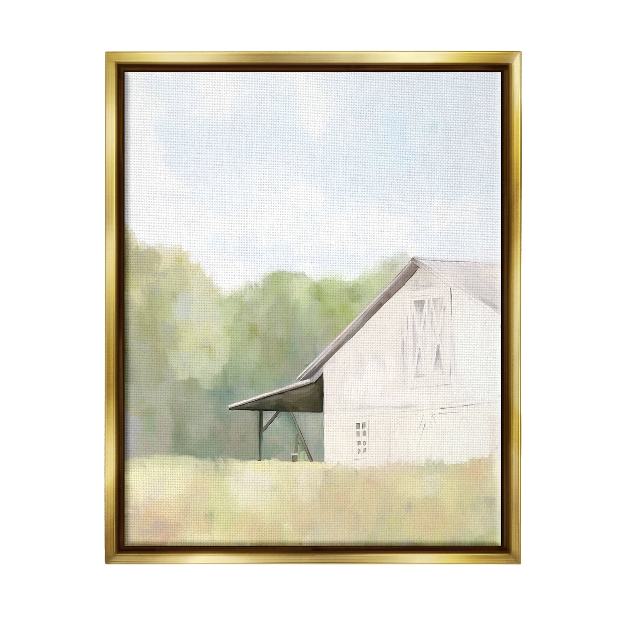 Stupell Industries Country Barn Landscape Nature Painting Gold Floater Framed Art Print Wall Art, 17 x 21