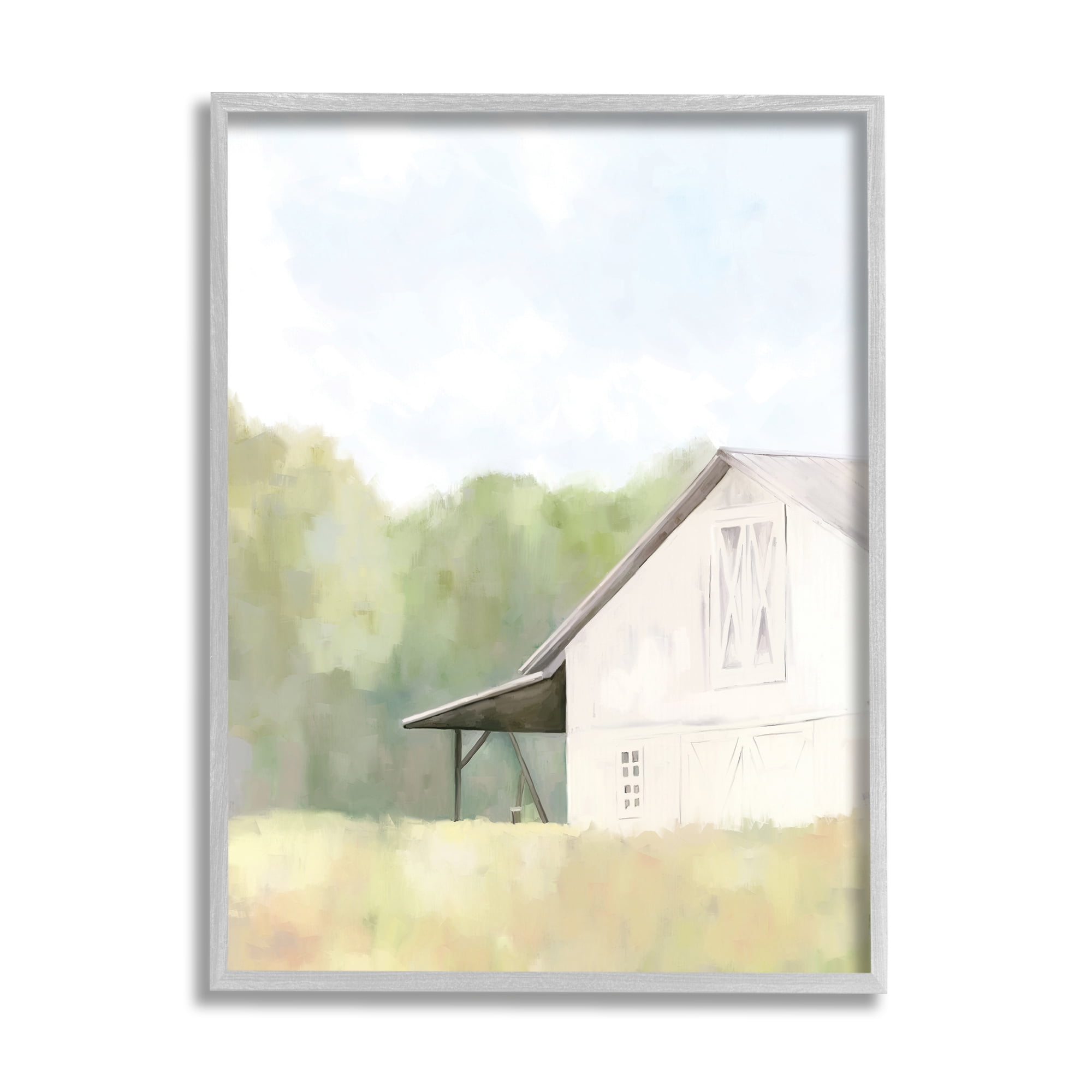 Stupell Industries Country Barn Landscape Nature Painting Gray Framed Art Print Wall Art, 11 x 14