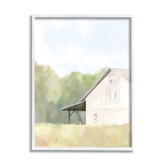 Stupell Industries Country Barn Landscape Nature Painting White Framed Art Print Wall Art, 11 x 14